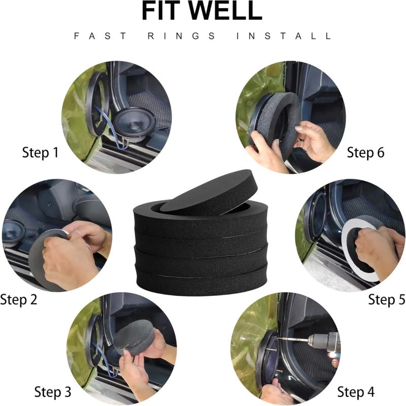 4PCS 4/5/6.5 Inch Car Speaker Sound Insulation Ring Cotton Bass Door Trim Soundproof Foam Pad Self Adhesive Soundproof Cotton