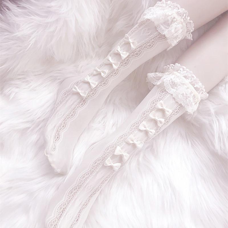 

Cute Girly Sexy Lolita Lace Ruffle Knee High Calf Socks Summer Thin