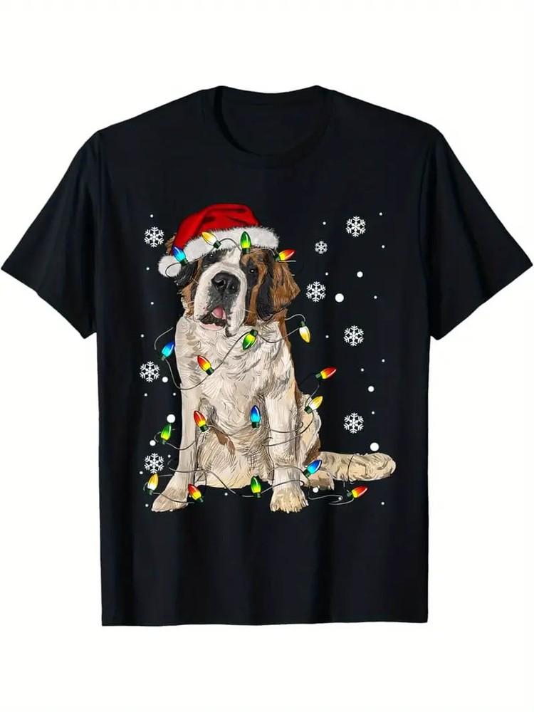 

Saint Bernard Dog Santa Christmas Tree Lights Pajama Xmas T-Shirt S