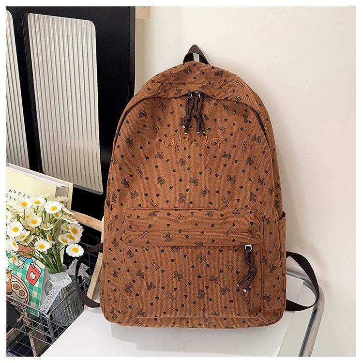 Schoolbag Corduroy Autumn and Winter New Large Capacity Backpack Student Class Commuter Versatile School Bag Going Out Travel Backpack Female