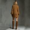 Women's High-neck Suede Short Dress, Color Long-sleeve Dress For Fall And Winter