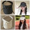 Ponytail Hat Polka Dot Sun Visor Breathable Adjustable Open Top Cap Wide Brim Washable Beach Hat Ladies