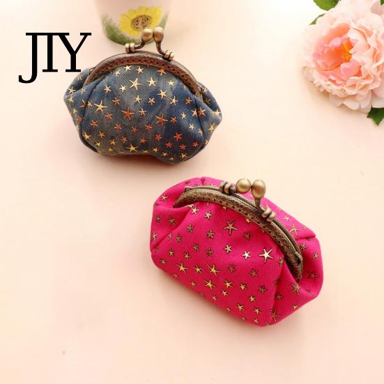 Small Wallet Five-Pointed Star Coin Purse, Mini Kiss-Lock Change Card Holder Vintage Denim Trinket Pouch for Women Ladies Money Bag