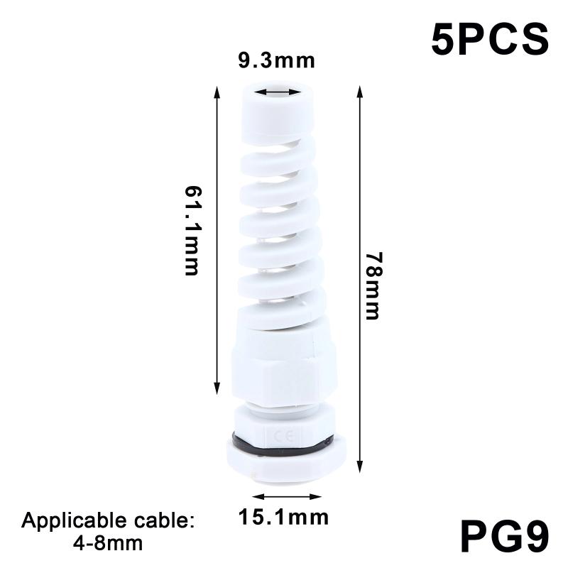 5Pcs Waterproof Cable Gland Pg7 Plastic Anti-Bending Joint M12 Nylon Pa66 Torsion-Proof Glands Pg7/9/11/13.5/16/19/21 Connector