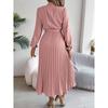 Herbst und Winter Elegantes Stehkragen Langarm Taille Falten Langer Rock Kleid