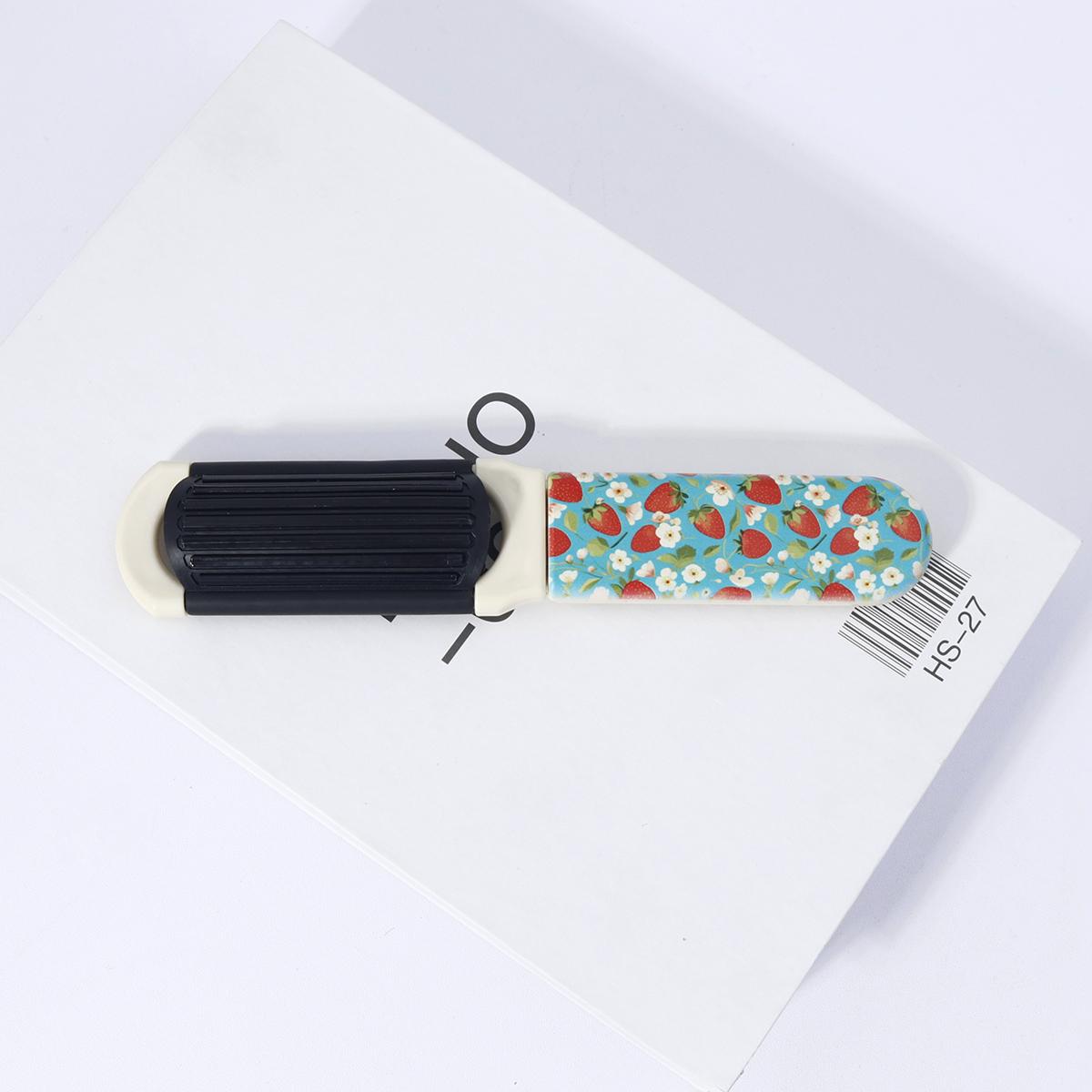 

1pc strawberry printed pattern folding hair comb-portable air cushion comb with built-in mirror,suitable for all hair types