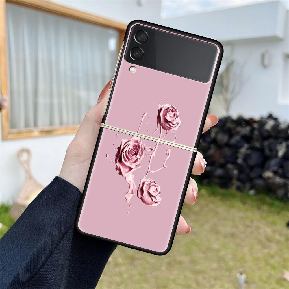 

Роскошный чехол для Samsung Galaxy Z Flip 4 3 5G Черные жесткие ПК чехлы для телефона Модная задняя крышка ZFlip Funda Розовый цветок Сердце Ракушка Sac Samsung Z Flip 5G