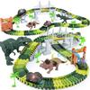 Non-Toxic 156Pcs Dinosaur Railway Car Track Toy Set Diy Assemble Road Race Set With Flexible Track Dinosaur Toys Bridge Ramps Toys For Kid