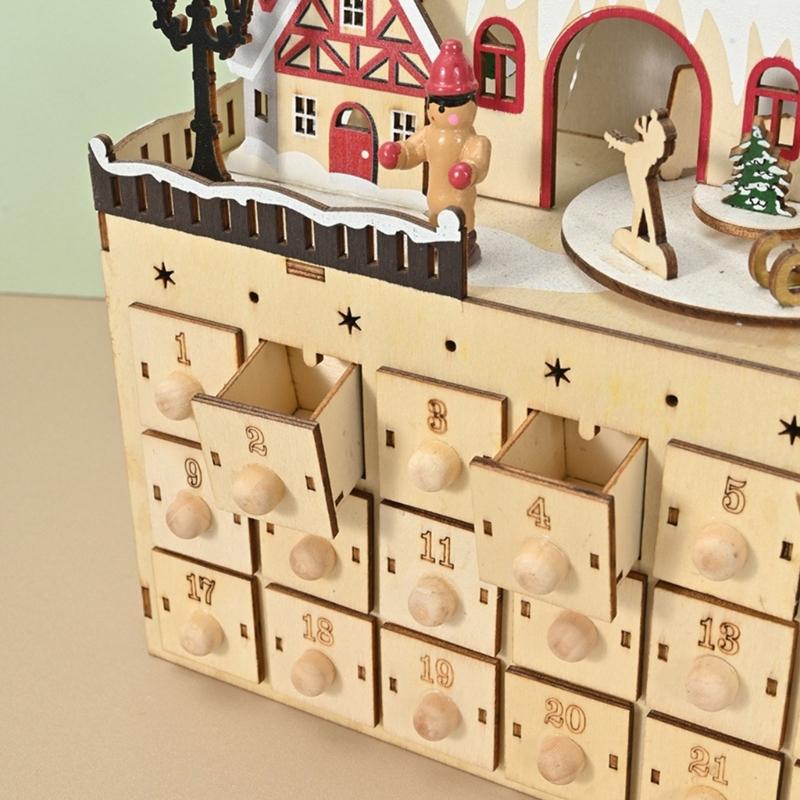 Hand Carved Christmas Advent Calendar Wooden Cabinet With 24 Compartments Drawers Box For Festival Organization