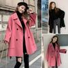 Fall Winter Women Woolen Jacket Thick Loose Turn-down Collar OL Commuting Jacket Double-breasted Mid Length Korean Style Overcoat Outerwear