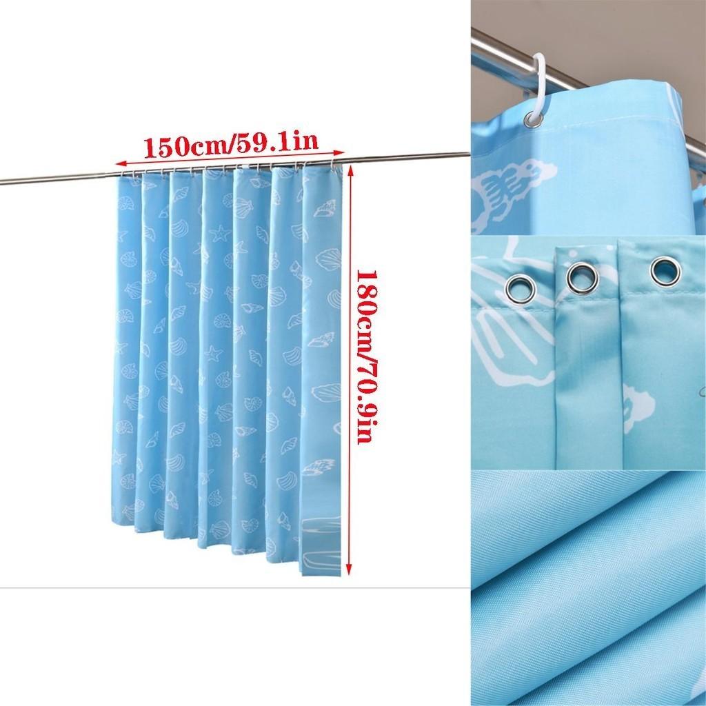 Stunning Waterproof Mediterranean Blue Printing Shower Curtain With Rings For Modern Bathrooms