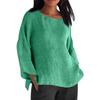 Long Sleeved Round Neck Solid Color Top Cotton and Linen Women’s Blouses & Shirts