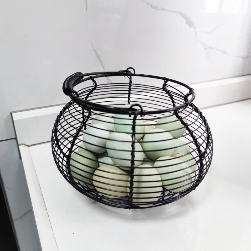 Hand-Held Woven Egg Basket - Iron Wire Design, Round Kitchen Basket