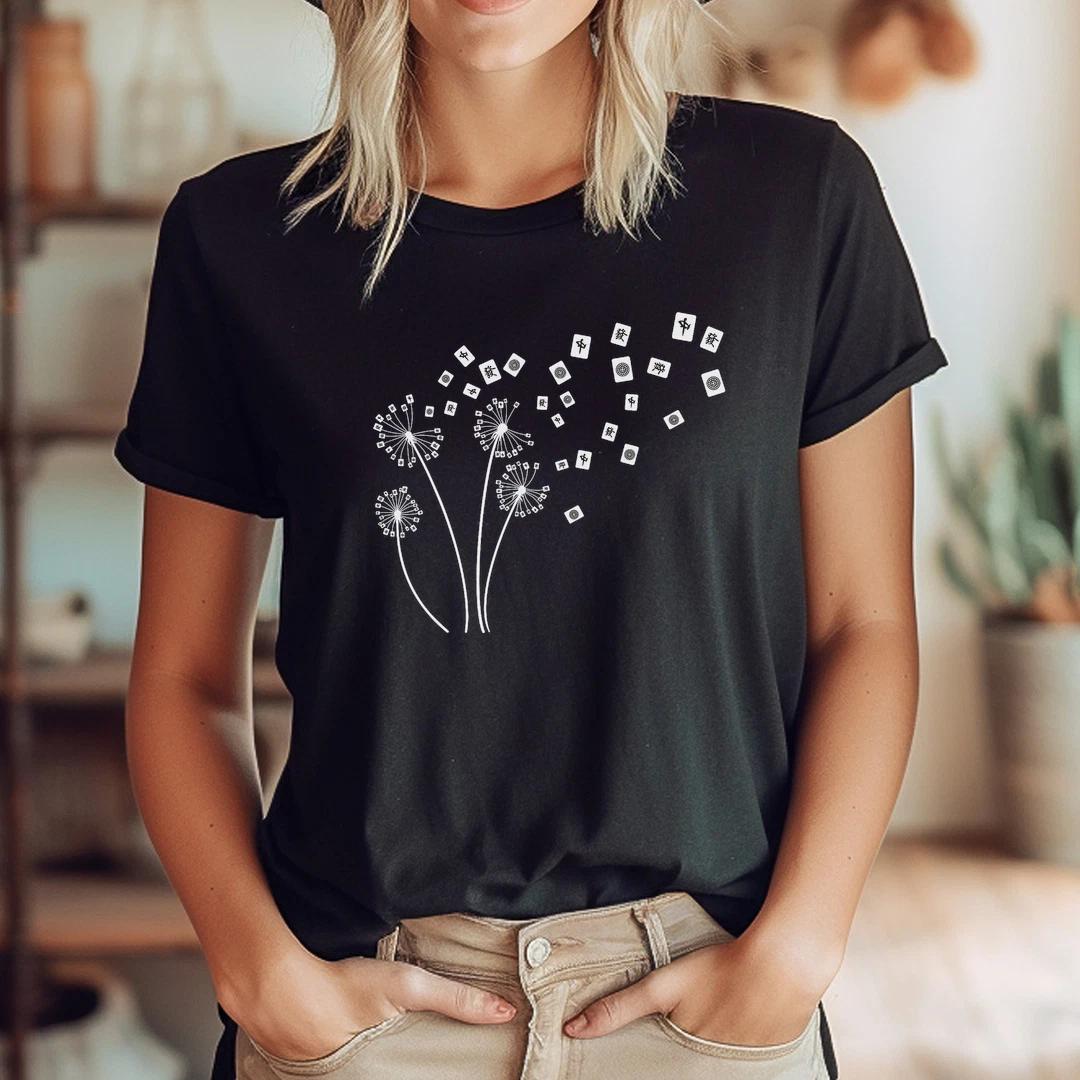 Mahjong for Women Player Funny Cards Tiles Chinese Tile Game T-Shirt M