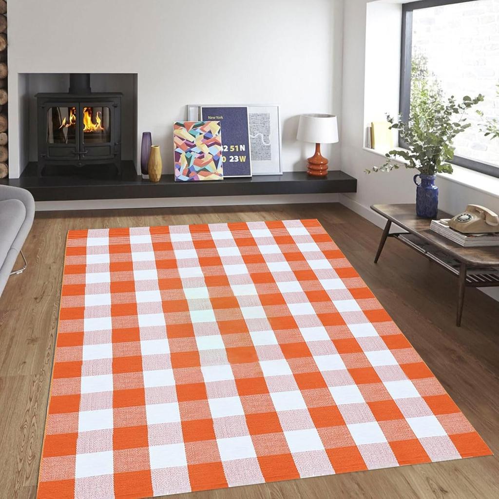 Modern Home Orange Checked Carpet Minimalism Absorbent Non-Slip Floor Mat Living Room Bedroom Doorway Dining Room Decor Rug