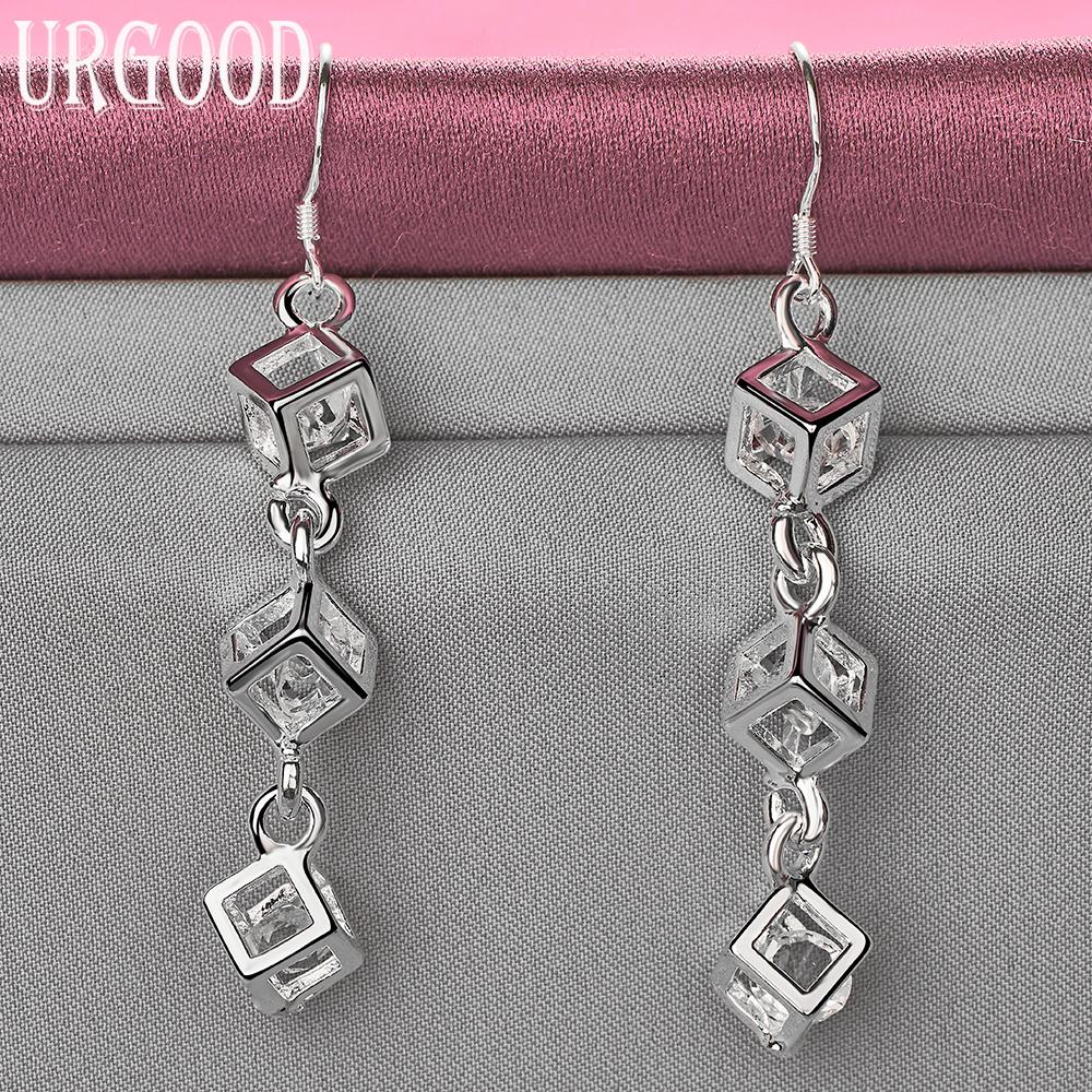 925 Sterling Silver AAA Zircon Square Earrings Wedding Jewelry