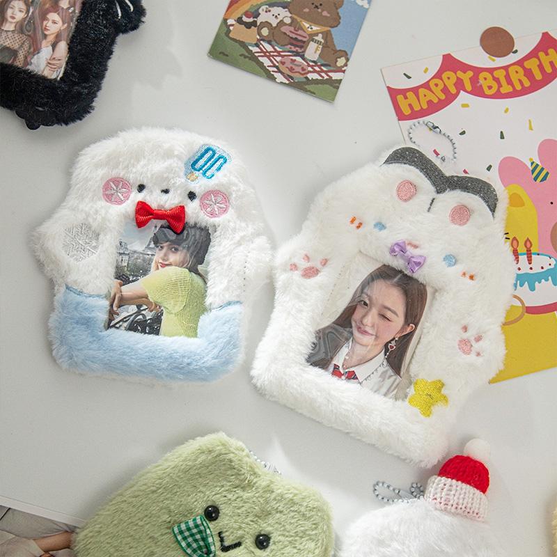 Christmas Photo Card Holder Plush Kawaii Kpop Idol Photo Display Pendant Student ID Card Protective Cover Keychain Xmas Gifts
