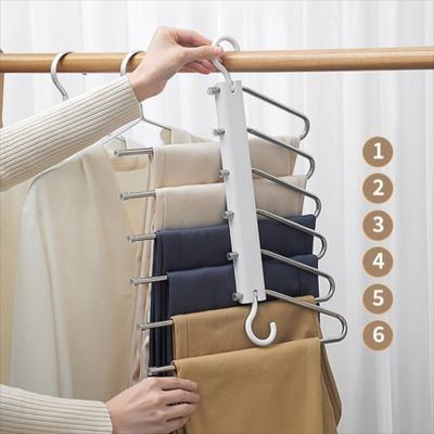 6 Layers Foldable Pants Hangers Stainless Steel Hanging Hole Multifunctional Trouser Rack Rotatable Durable