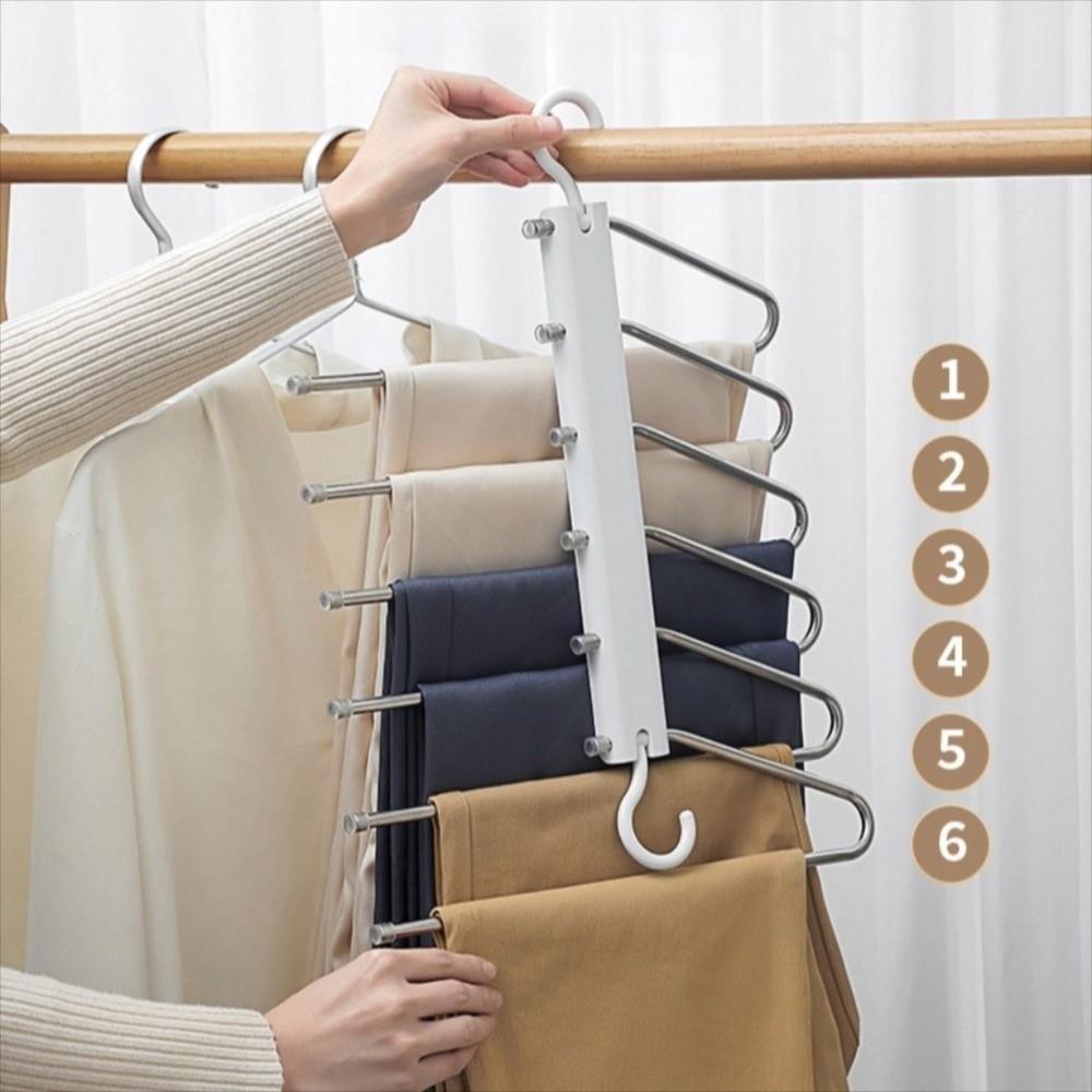 6 Layers Space Saving Trouser Hanger Stainless Steel Clothes Rack Organizer Towel