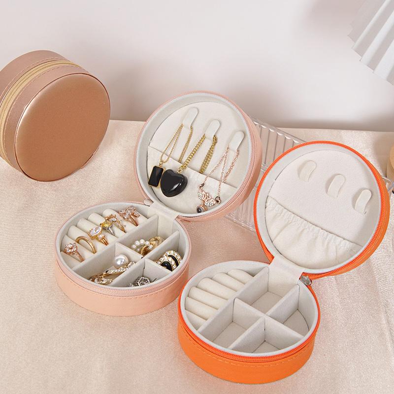 1PC Soft Lining Rings Anti-Scratch for Travel & Gifting Round Portable PU Leather Earrings Jewelry Box Multi-Functional