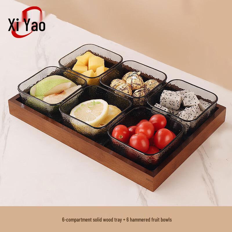 Glas-Snackschalen mit Holz-Serviertablett-Set