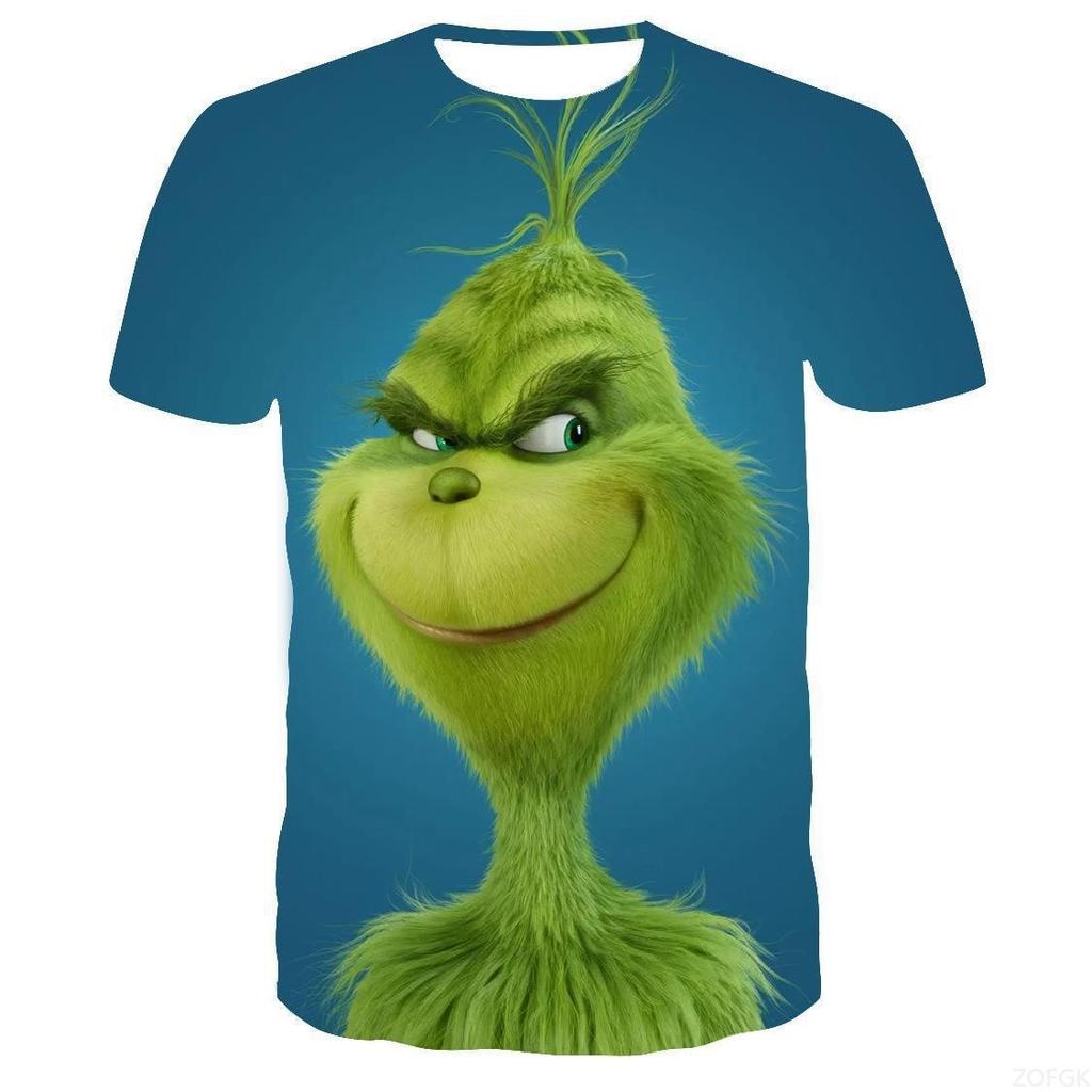 Sommer Neues Grünhaariges Monster Grinch 3D Digital Bedrucktes Lässiges Lockeres Atmungsaktives Kurzarm T-Shirt