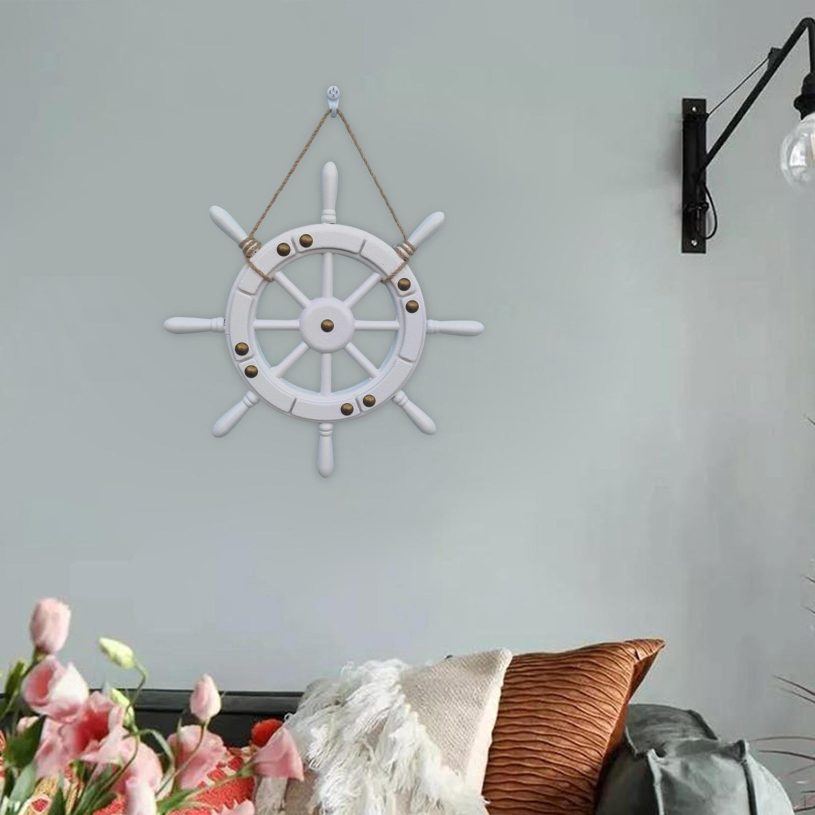 Лодка Корабль Рулевое колесо Руль Подвесной, Орнамент Декор Пляжная тема Настенное искусство Деревянный для White