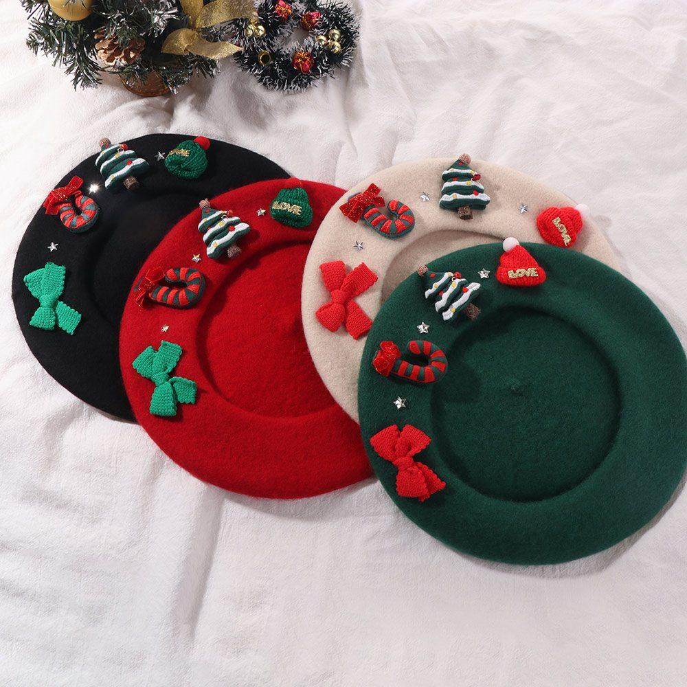 Sweet Christmas Beret Cap New Year Xmas Painter Hat Winter Christmas Beret Hat  Girls
