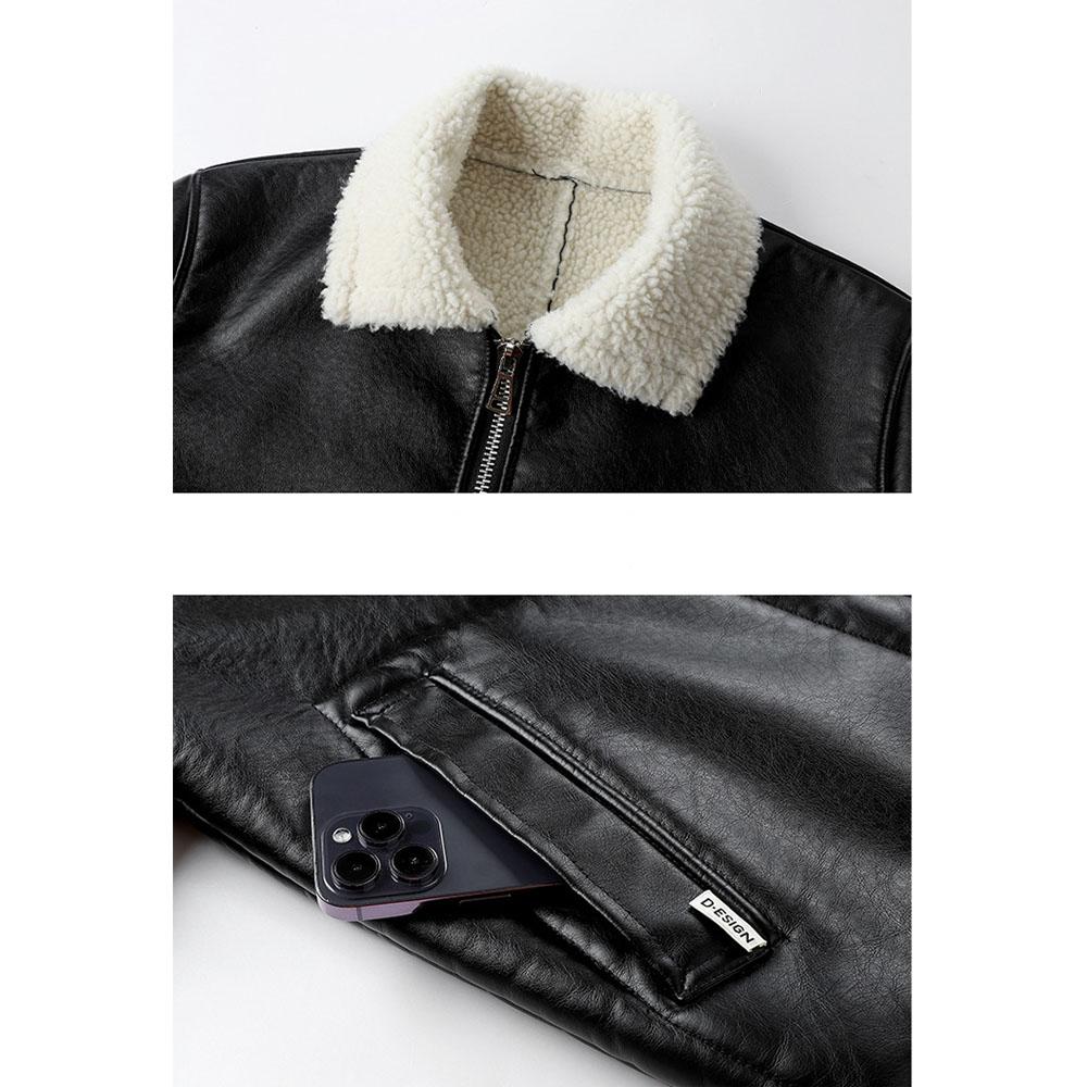 Autumn and Winter Men's Leather Jacket Youth Leather Jacket Velvet Thickened Lapel Casual PU Leather Jacket