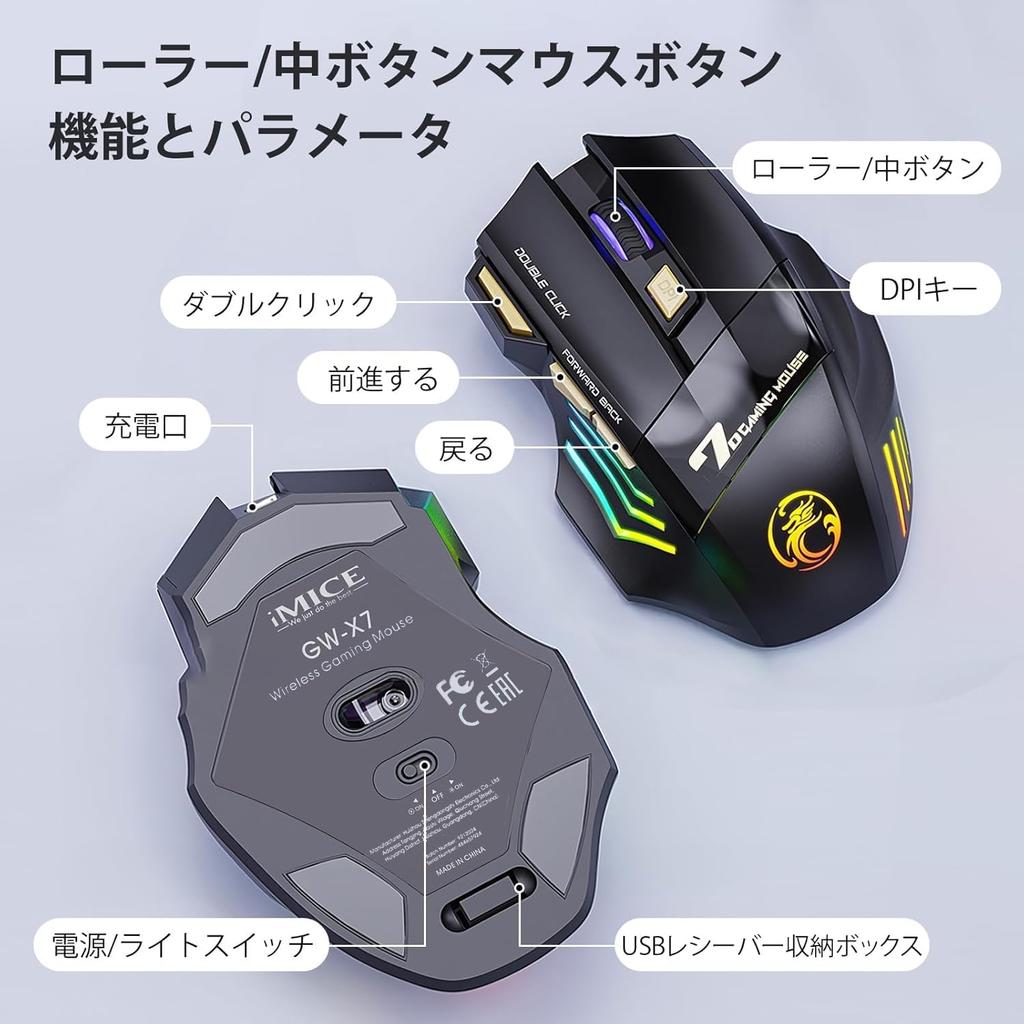 Quiet Mouse with USB Mechanical for DPI Compatible with iPads and PCs Wireless, Rechargeable, Ergonomic, 2.4G Receiver, Style, Laptops, Compact,