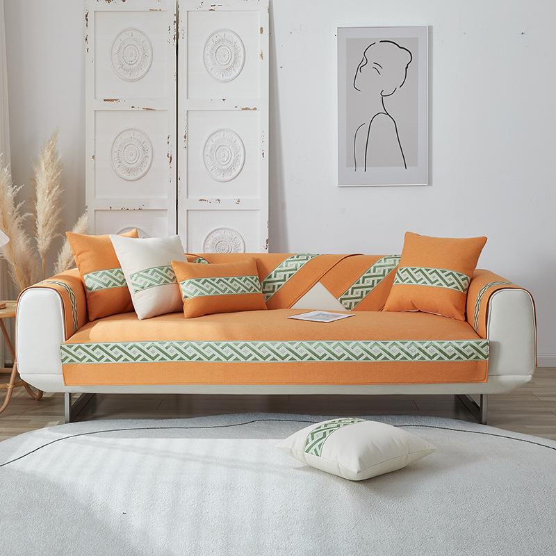 

Лента, хлопковая и льняная подушка для дивана, простой современный кожаный чехол для дивана, нескользящая подушка, универсальный чехол для дивана Four Seasons, полотенце 70*70cm оранжевый