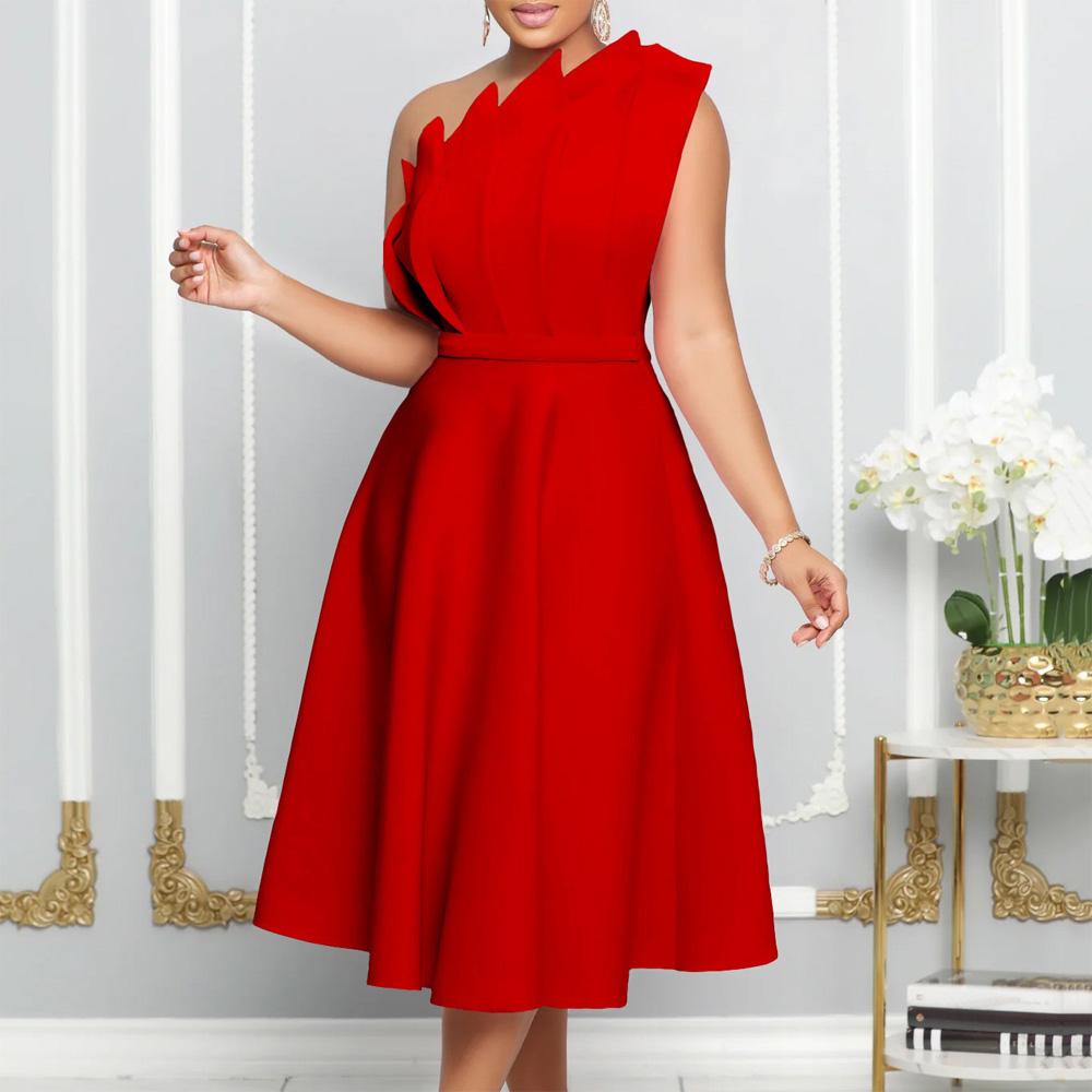 One Shoulder Sleeveless Party Dresses Women Plus Size Xxxl High Waisted A Line Mid Calf Elegant Dress Vestidos Mujer