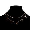 Einfache Doppelschicht-Choker-Halskette für Damen, modisch, kurze Anhänger, Mond, Stern, Schlüsselbein-Halskette, französischer Alltagsschmuck