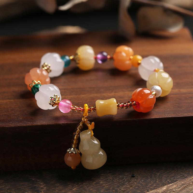 Spring and Summer Bracelet Simple Wind Natural Bracelet Couple Style National Wind Pumpkin Beads Bamboo Link Hanging Gourd Topaz Bracelet