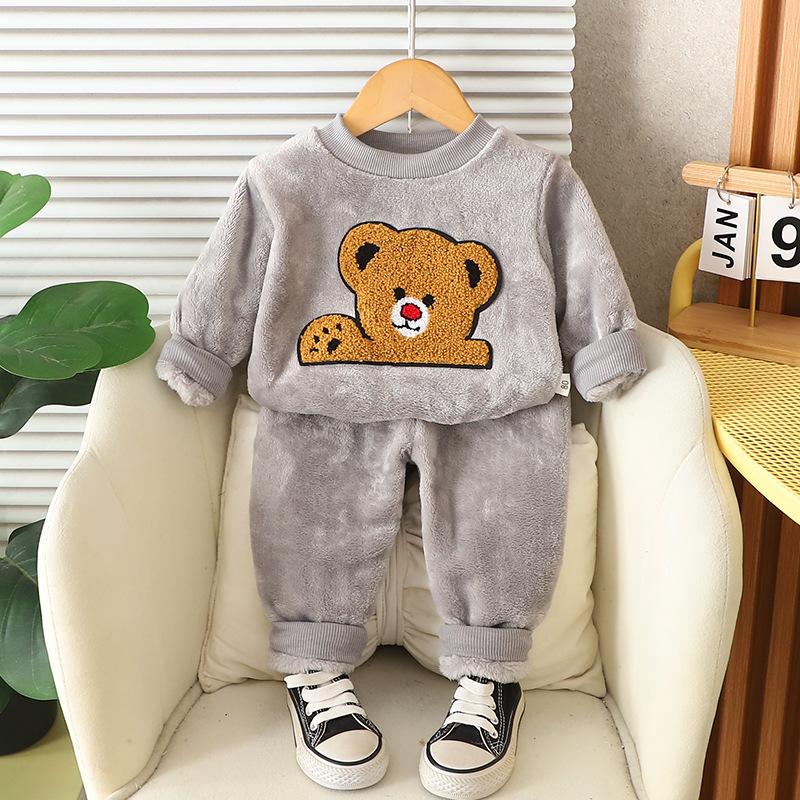 2025 Children's Two Piece Sleepwear Warm Men's and Women's Velvet Set Autumn and Winter Home Furnishings