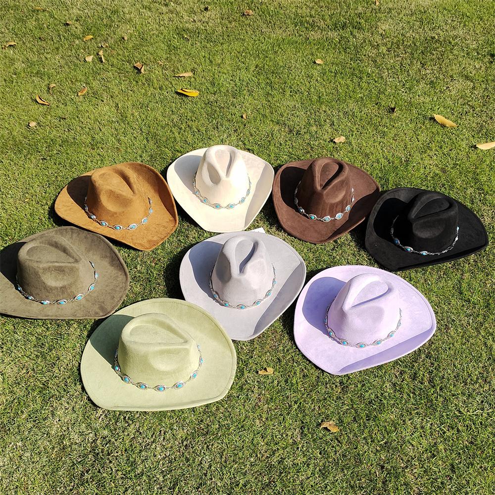 2024 Western Wildleder 9,5 cm breite Krempe Cowboy Fedora Hut Herren und Damen Cowboyhut Mode Reise Partyhut Klassischer Sombrero Vaquero