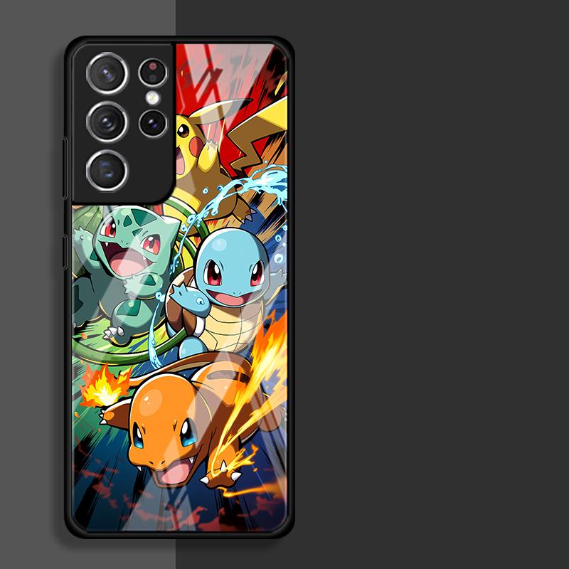 Cartoon Hot Pokemon Glass Case for Samsung Galaxy S26 S25 Ultra S24+ S25+ S23+ S24 S21 S23 Plus S20 FE S22 Luxury Phone Cover