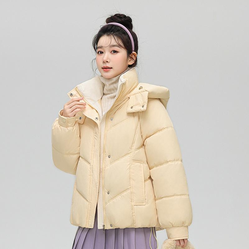 New Versatile Cotton Jacket for Women Short Thickened Bread Jacket for Winter Student Hooded Cotton Jacket