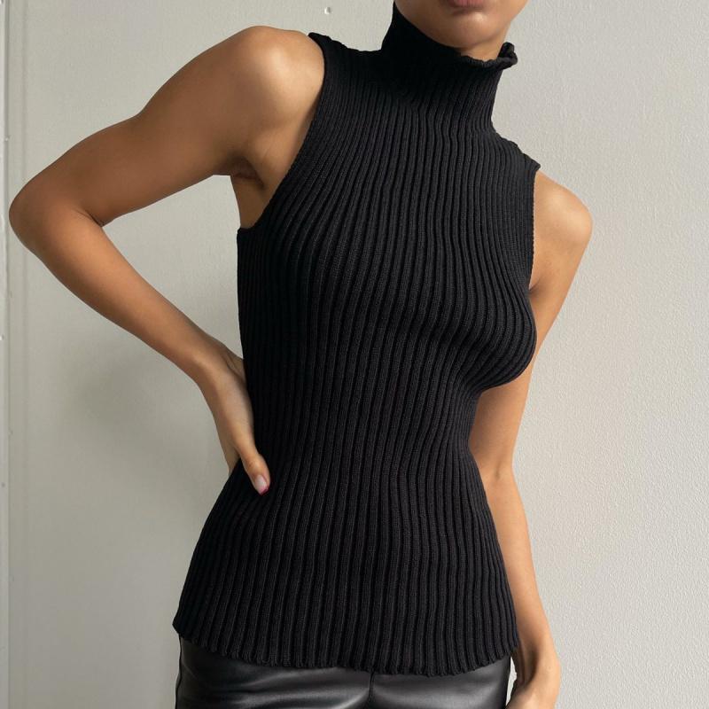 New Spring And Autumn Knitwear Women Clothing High-Neck Sleeveless Top Fashion Casual Sweater
