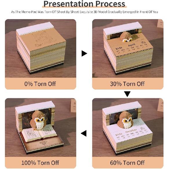 3D Calendar 2026, Timepiece Calendar 2026 with Memo Pad Notepad, Creative Weekly Planner Desk Decoration, Tear-Away 3D Artsy Pads, New Year Gift for