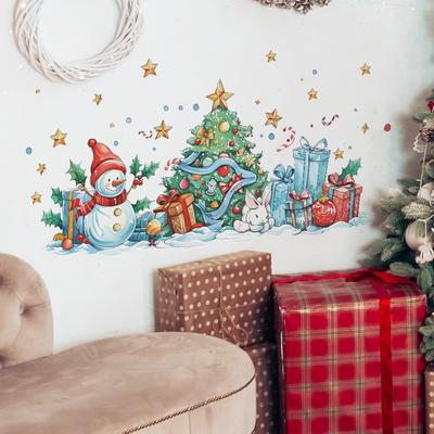 Christmas Decoration Snowman Christmas Tree Gift Box Bedroom Living Room Study Background Landscaping Wall Stickers