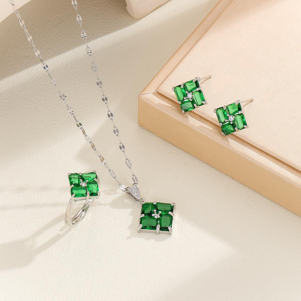 

Women s Luxury Copper Zircon Necklace, Stud Earrings, and Ring Set - Trendy, Elegant, and Stylish Design