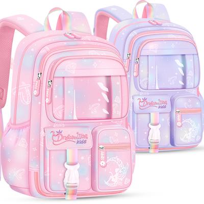 Girls Fantasy Pink Schoolbag New Lightweight Nylon Backpack For Elementary Students 6~13 Year Old Children