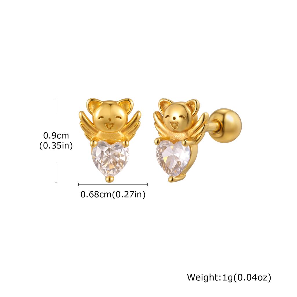 18K Gold Plated Stainless Steel Cartilage Stud Earrings, Dainty CZ Heart Butterfly Crown Multi Piercing Earring for Women