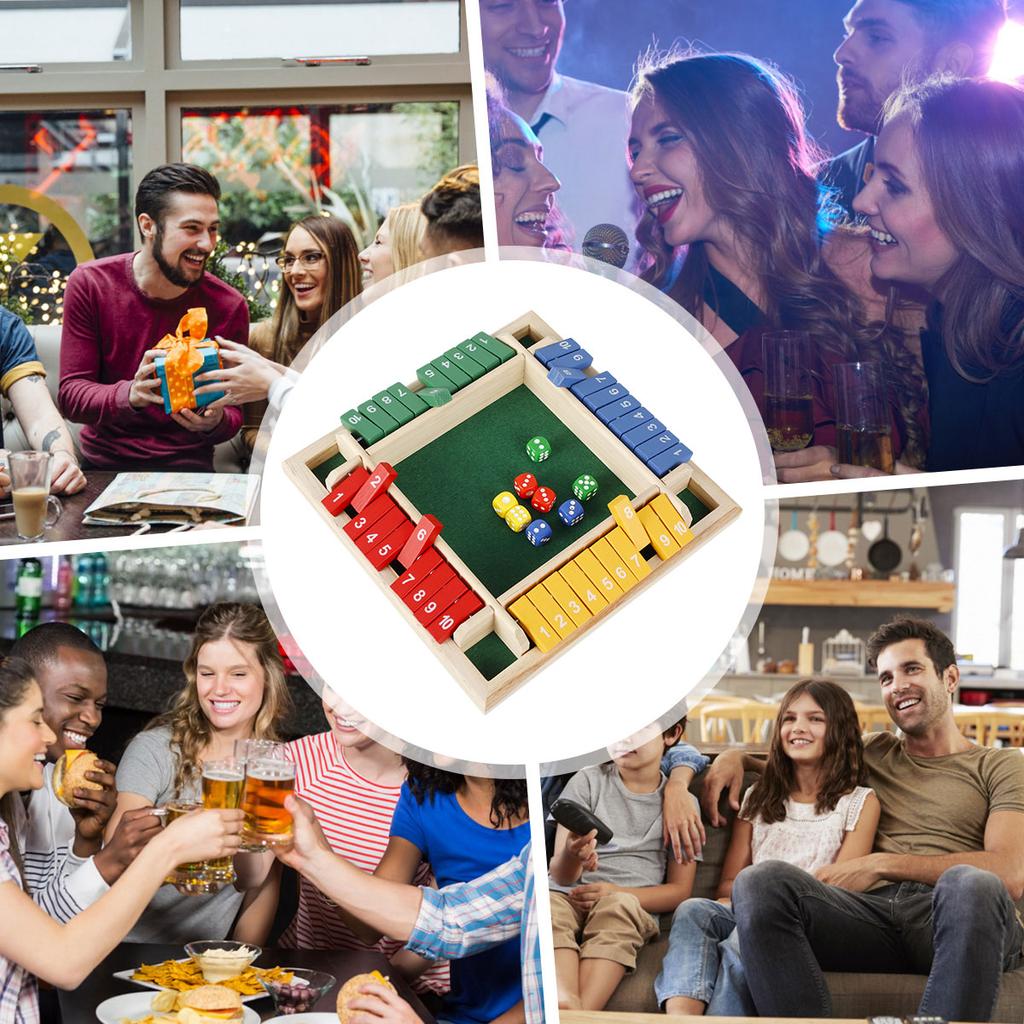Wooden Dice Board Game Shut the Box 4 Player Shut the Boxes Toys Interactive Shut the Box Dice Game for Family Interaction Games