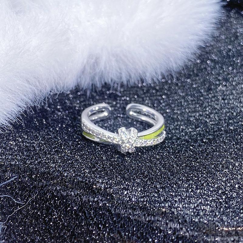 Small Fresh Green Enamel Oil Dripping Butterfly Open Ring Niche Design Unique Senior Sense Student Party Ring Woman