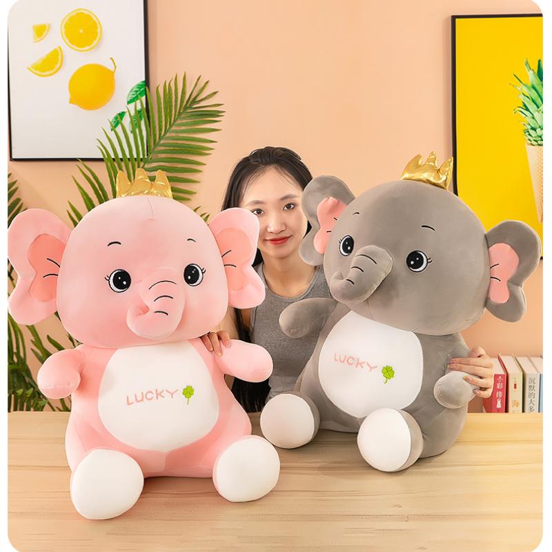 Crown Plush Elephant Toy Grey Pink Creative Design Room Decoration Birthday Gift