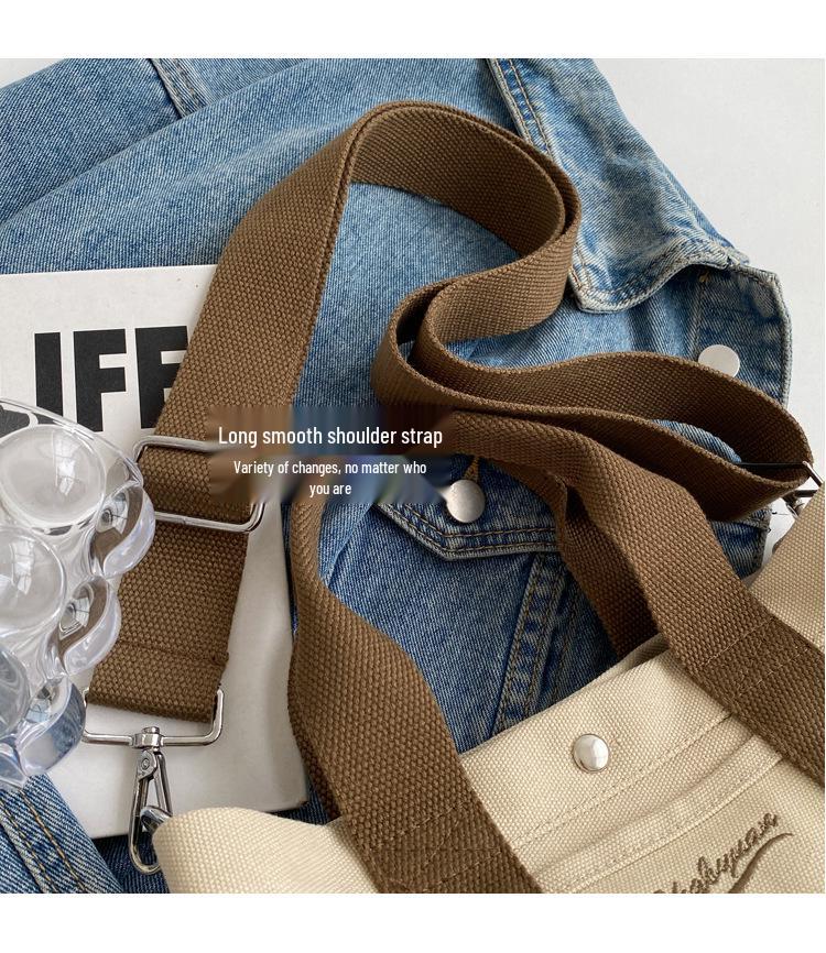 Japanese Color Block Canvas Tote: Lightweight, Large-Capacity, Versatile Handbag for Women - Shoulder or Crossbody Use.
