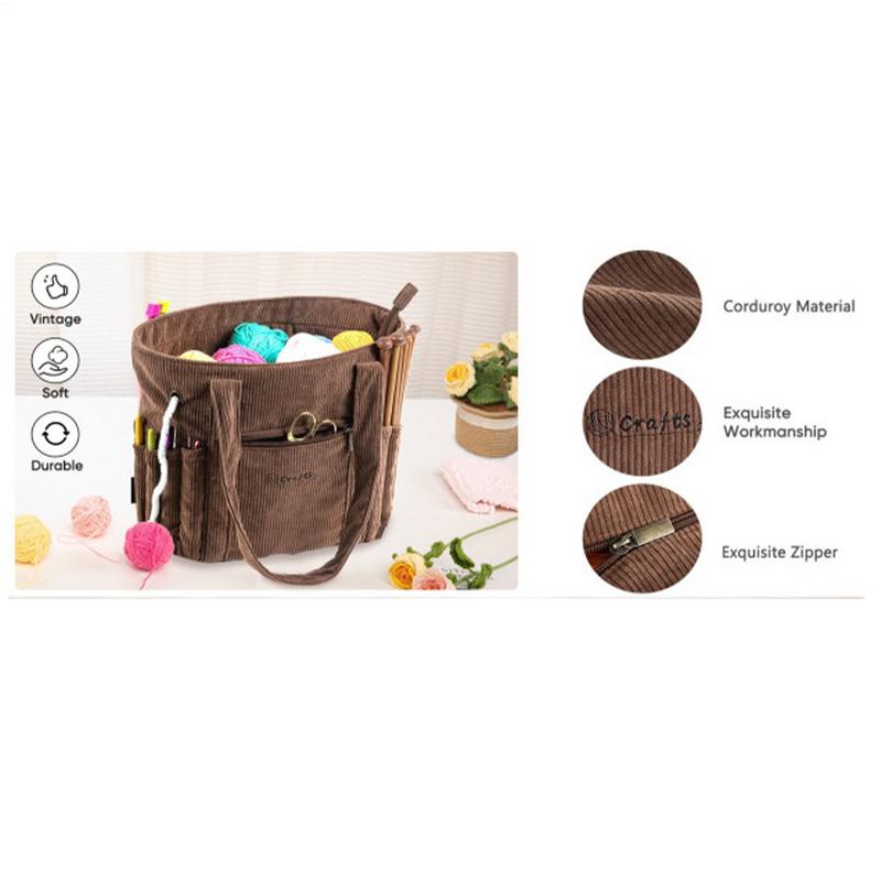 Crochet Yarn Bag Corduroy Yarn Bags Knitting & Crochet Supplies Crochet Yarn Holder Large Capacity For Women Work Travel