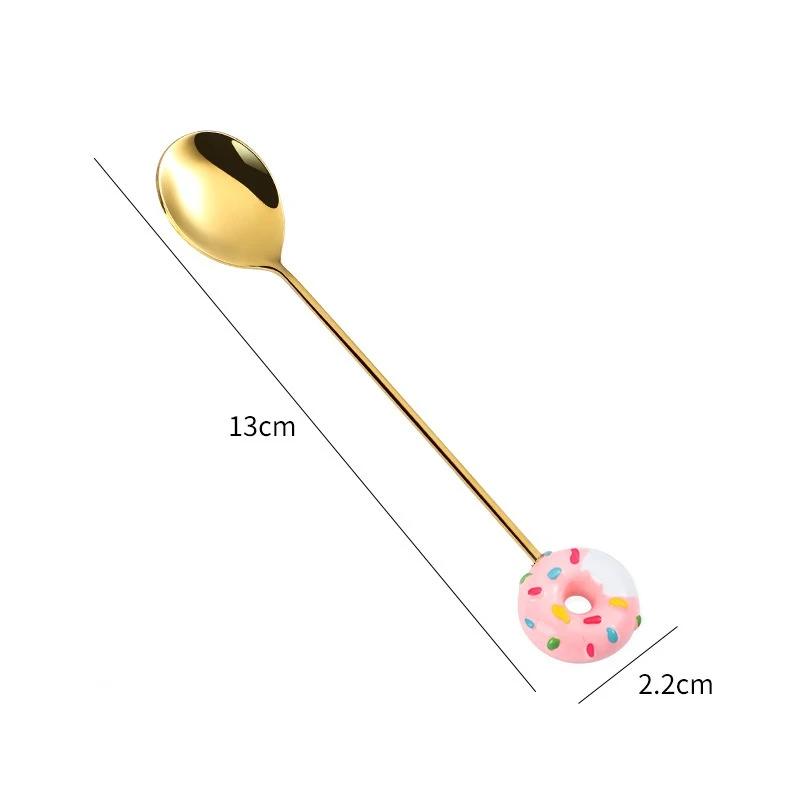 Cuillère-Fourchette Donut Mignonne en Acier Inoxydable Cuillères à Glace Gâteau Dessert Cuillère à Remuer le Café Bonbon Mignon Dessin Animé Cuillère à Thé Vaisselle